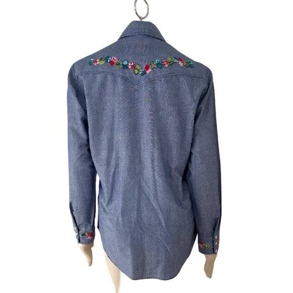 VTG 70s Floral Embroidered Pearl Snap Western Shirt  READ DESCRIPTION SZ L SLIM - Picture 7 of 9